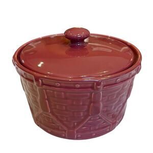 LONGABERGER POTTERY "Paprika Woven" Storage Crock With Lid - 7"
